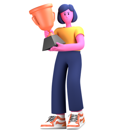 Girl holding trophy  3D Icon