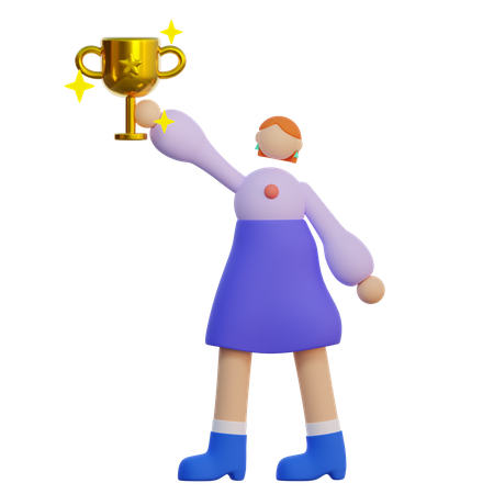 Girl holding trophy  3D Illustration