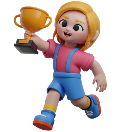 Girl Holding Trophy  3D Illustration