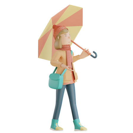 Girl Holding Umbrella  3D Illustration