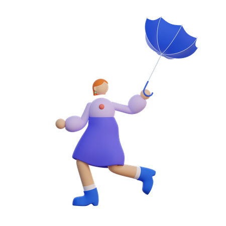 Girl holding umbrella  3D Illustration