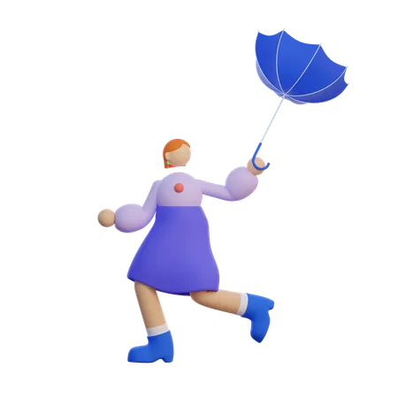 Girl Holding Umbrella For Empty State 3D Illustration