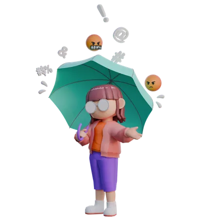 Girl Holding An Umbrella In The Rain 3D Illustration
