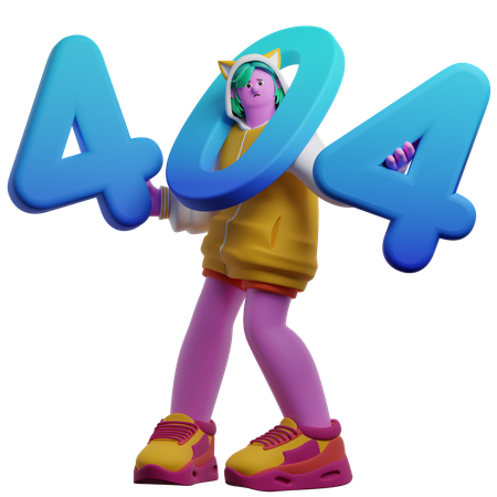 Girl Holding Up Big Numbers With 404  3D Illustration