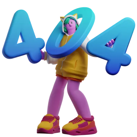 Girl Holding Up Big Numbers With 404  3D Illustration