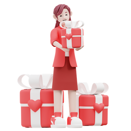 Girl Holding Valentine Gift  3D Icon