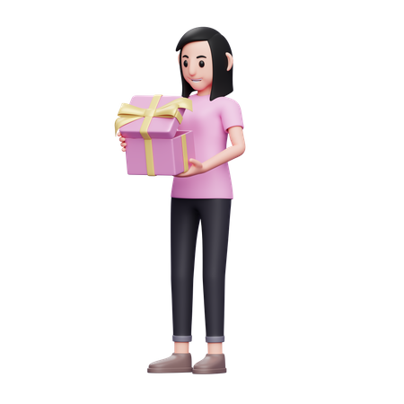 Girl holding valentine gift  3D Illustration