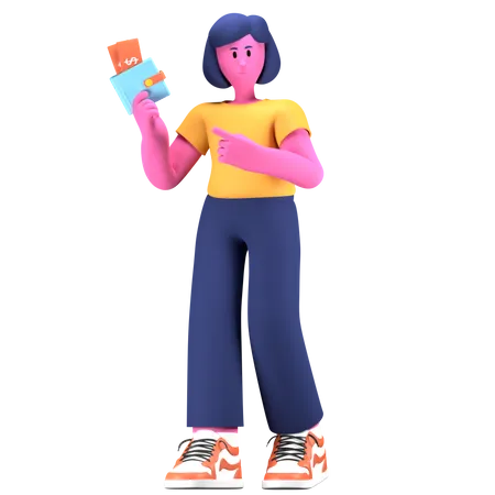 Girl holding wallet  3D Illustration