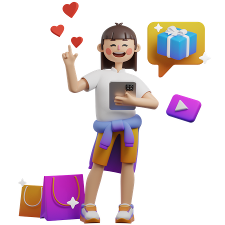Girl Hosting Giveaway  3D Illustration