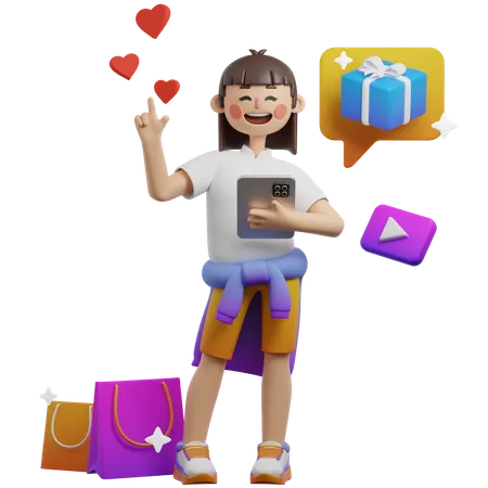 Girl Hosting Giveaway  3D Illustration