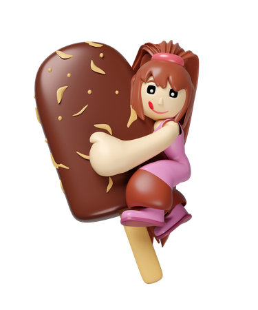 Girl hugging a ice cream  3D Icon