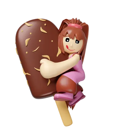 Girl hugging a ice cream  3D Icon