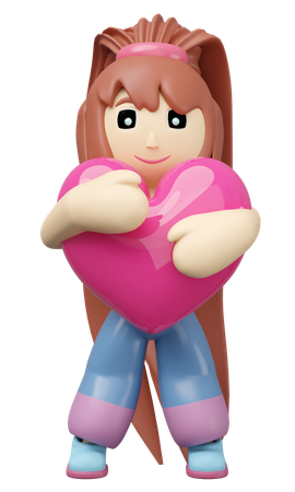 Girl Hugging Heart  3D Illustration