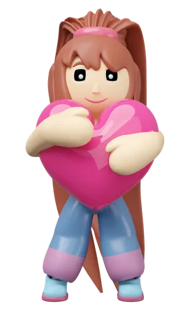 Girl Hugging Heart  3D Illustration