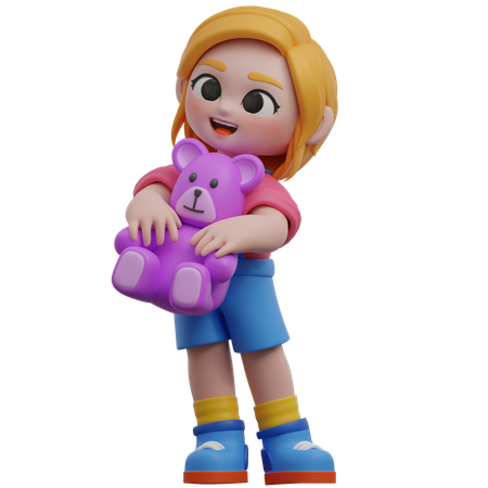 Girl Hugging Teddy Bear  3D Illustration