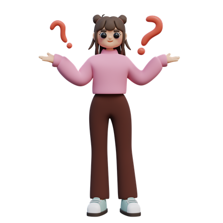 Girl In Difficult Situations And Question Marks  3D Illustration
