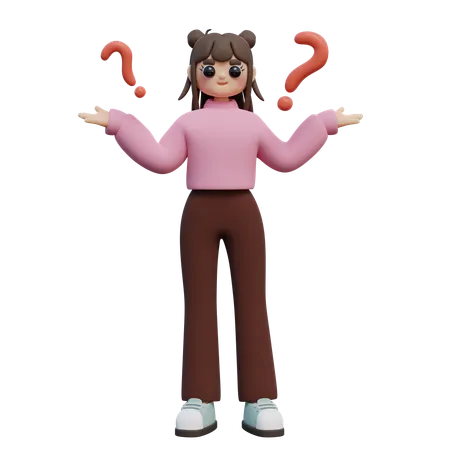 Girl In Difficult Situations And Question Marks  3D Illustration