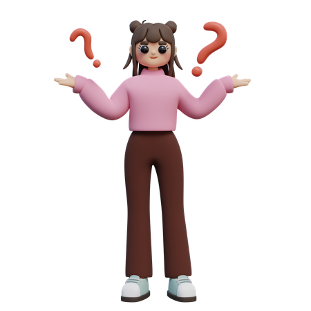Girl In Difficult Situations And Question Marks  3D Icon