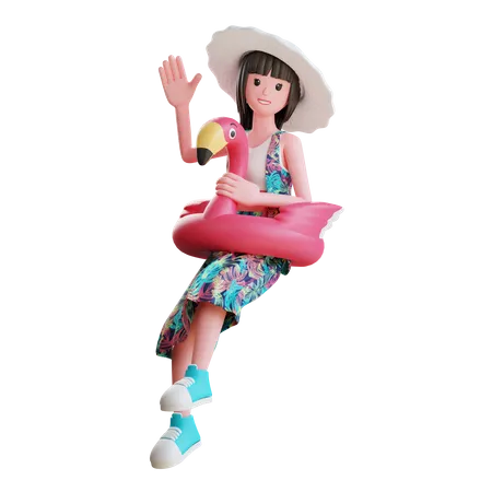 Girl In Floating Ring  3D Illustration