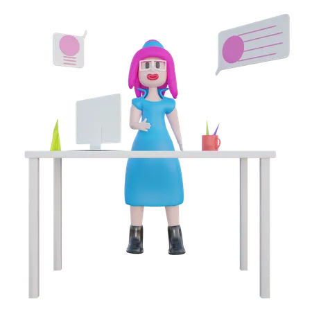 Girl in office meeting  3D Illustration