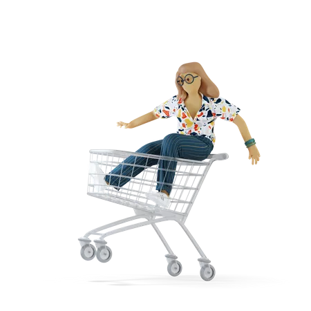 Girl In Shopping Cart  3D Illustration