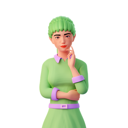 Girl in Thinking Pose  3D Illustration