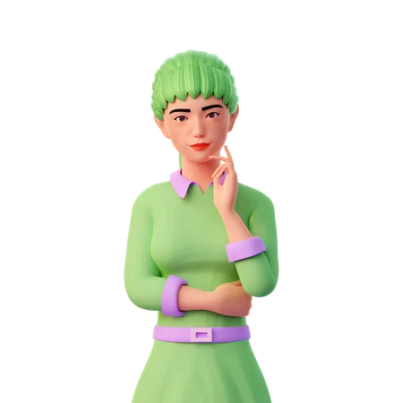 Girl in Thinking Pose 3D Illustration