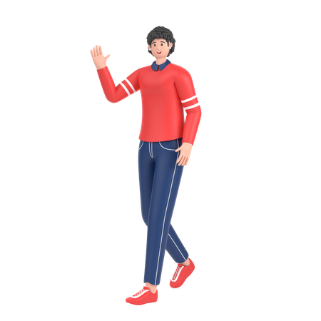 Girl in walking pose and doing waving hand say hello  3D Icon