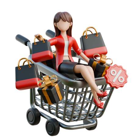 Girl Inside An Overloaded Cart  3D Illustration