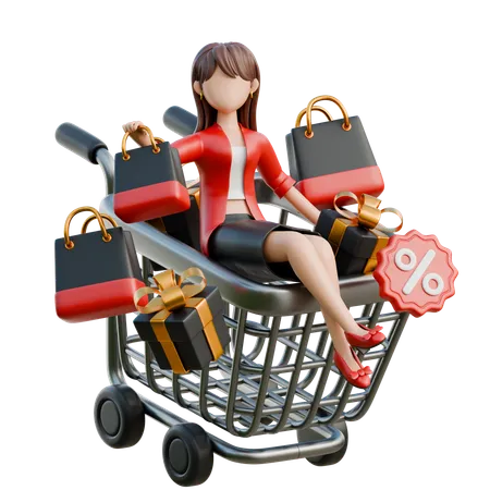 Girl Inside An Overloaded Cart  3D Illustration