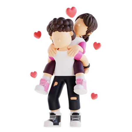 3 D Couple Character Carried On The Back Pose 3D Illustration