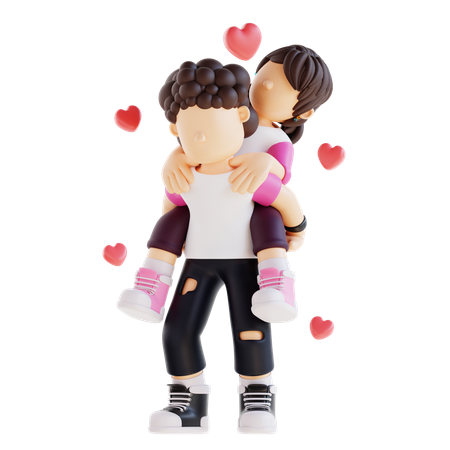 Girl Is Climbing On Boys Back  3D Icon