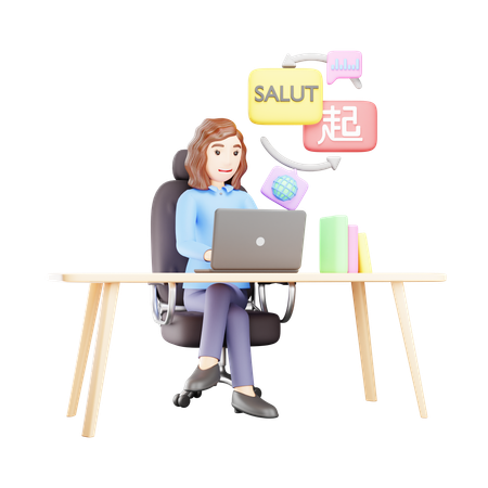 Girl is converting foreign language  3D Icon