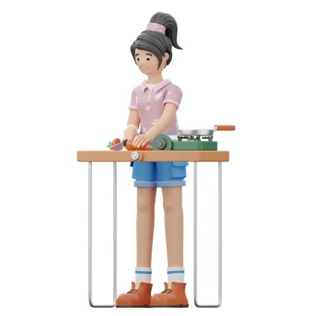 Girl Is Cooking Meal  3D Illustration