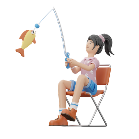 Girl Is Doing Fishing  3D Illustration