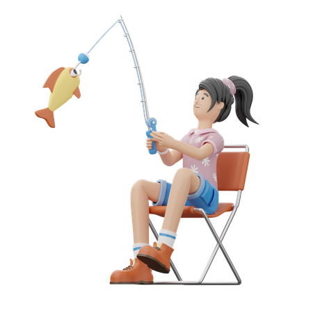 Girl Is Doing Fishing  3D Illustration