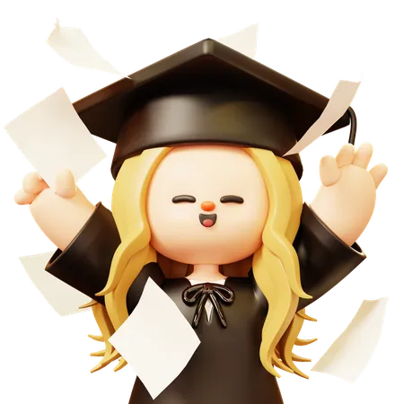 Girl is happy after completing graduation degree  3D Icon