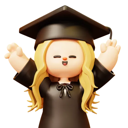 Girl is happy after completing graduation degree  3D Icon