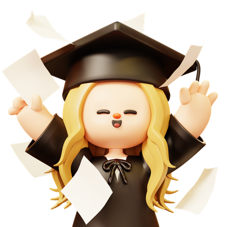 Girl is happy after completing graduation degree  3D Icon