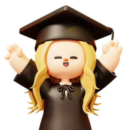 Girl is happy after completing graduation degree  3D Icon