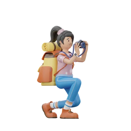 Girl Is Holding A Camera  3D Illustration
