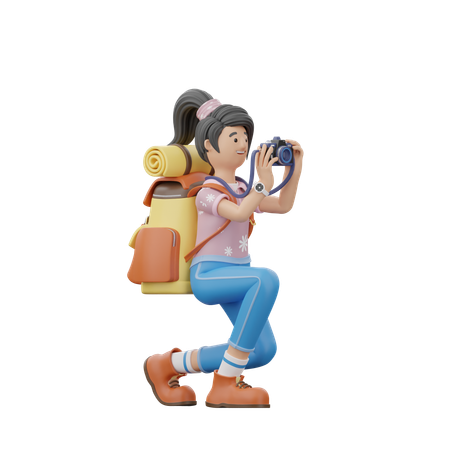 Girl Is Holding A Camera  3D Illustration