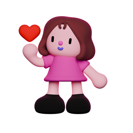 Girl is holding heart  3D Icon