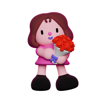 Girl is holding rose bouquet  3D Icon