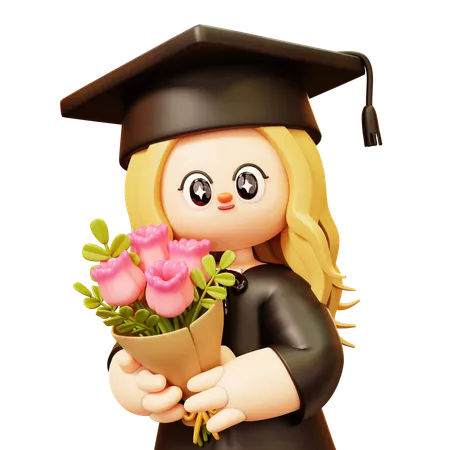 Girl is holding tulip bouquet  3D Icon