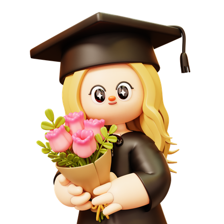 Girl is holding tulip bouquet  3D Icon