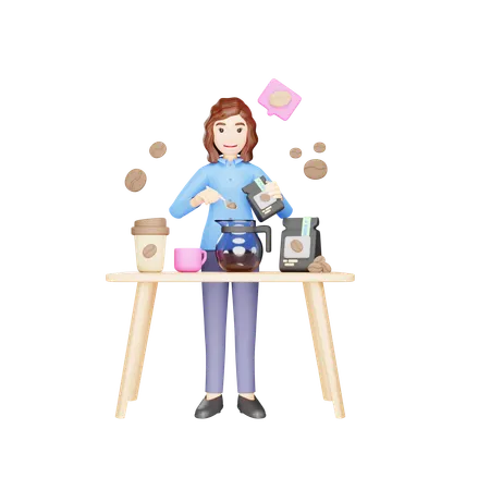 Girl is making coffee in coffee jug  3D Illustration
