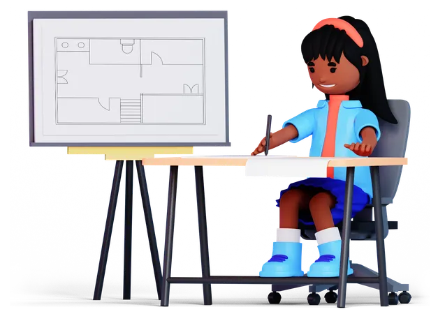 Girl Is Making Design  3D Illustration