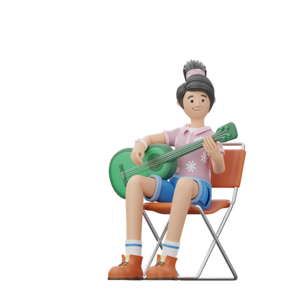Girl Is Playing A Guitar  3D Illustration
