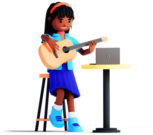 Girl Is Playing Guitar  3D Illustration